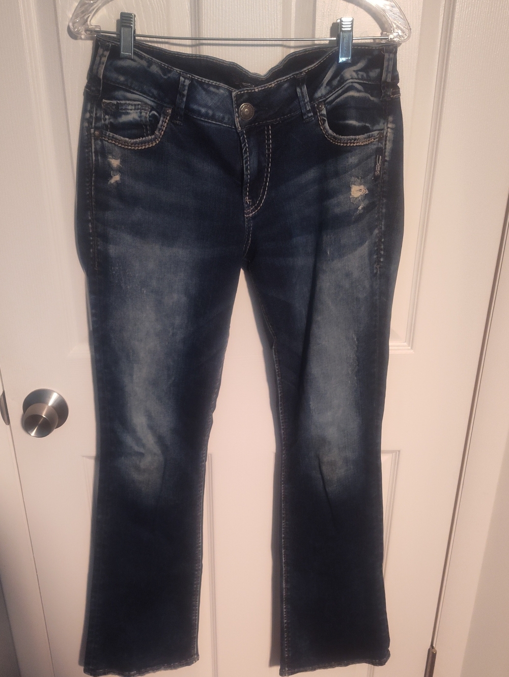 Silver Jeans Dark Blue Bootcut Jeans with Faded Detailing